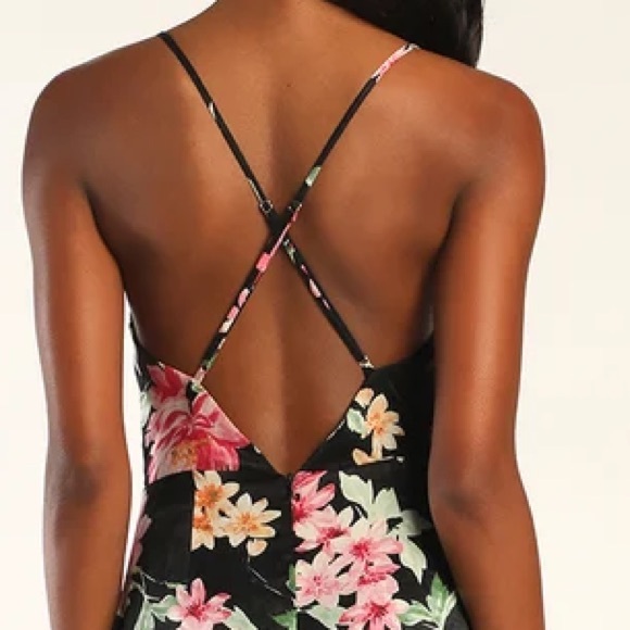 NWOT Love of Romance Black Floral Flowers Print Satin Cowl Neck Maxi Dress L - Picture 5 of 9